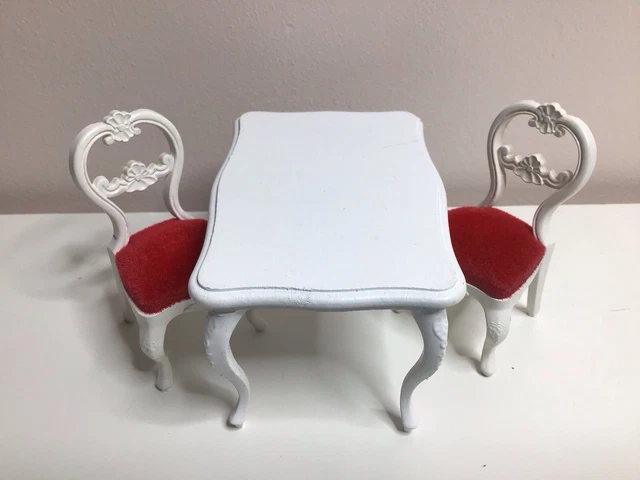 VINTAGE LUNDBY DOLLS House Ornate White Wooden Oblong Table