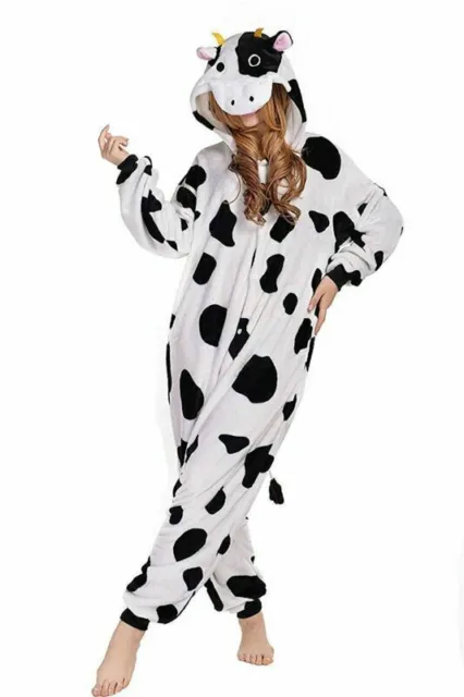 Adult Kids Cow Pajamas Kigurumi Animal Onsies Cosplay Halloween Xmas Costume Hot 3