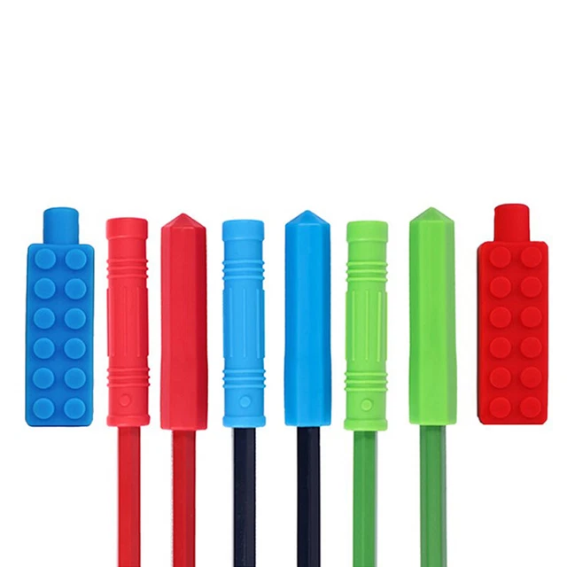 1Pcs Chewable Pencil Topper Bite Silicone Teether Pencil Cap Sensory =HO