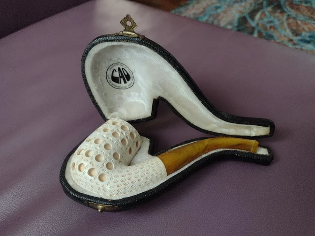 CAO Meerschaum Tobacco Pipe Half Bent Lattice with Original case NICE condition