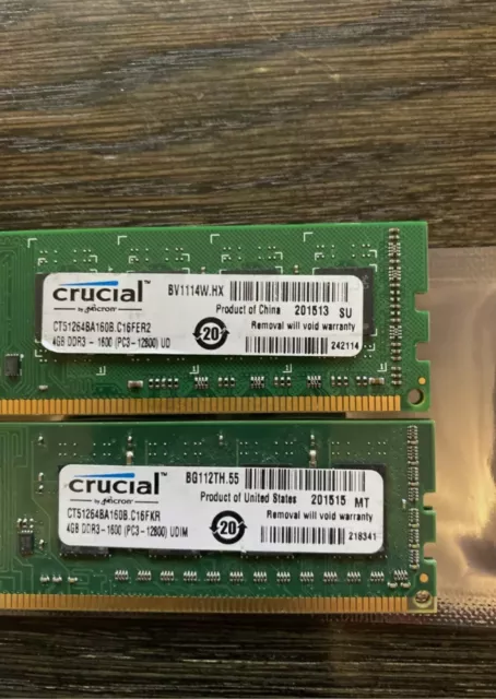 Crucial 8 GB (2 X 4 GB DDR3 PC3 12800 B