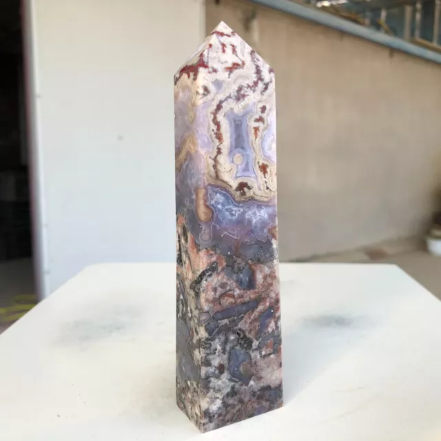 296g Natural Indonesian purple striped agate Quartz Crystal Obelisk Healing P730