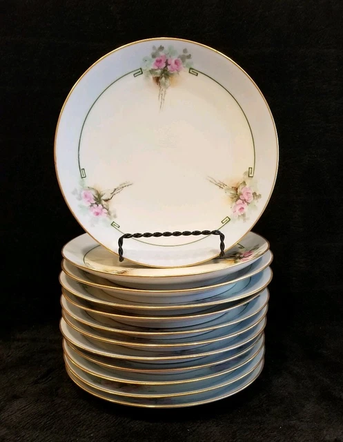RARE Thomas Bavaria Set Of 12 Salad/Dessert Light Blue Plates With Rose Designs