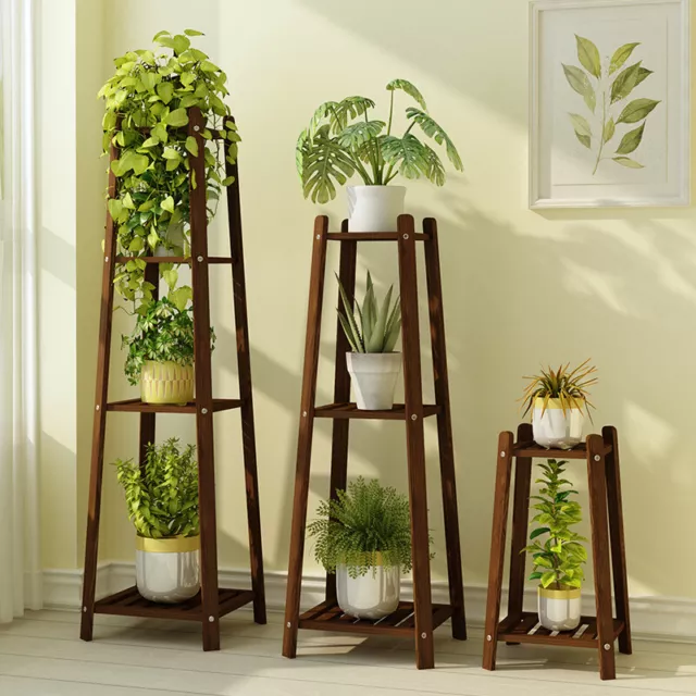 2/3/4 Tiers Rising Tall Plant Stand Wooden Plant Holder Corner Side Table Window