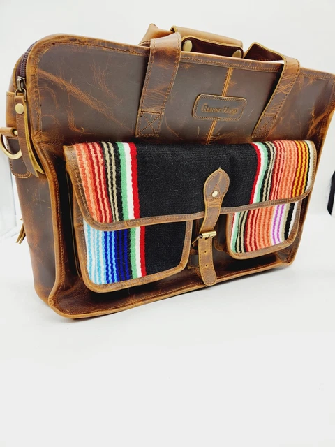 Leather Laptop Bag Double Pocket- Sonoran Serape