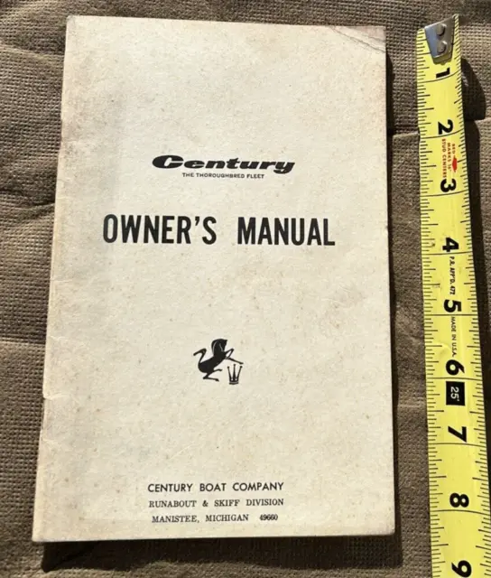 Vintage CENTURY BOAT COMPANY Owner's Manual Booklet Runabout & Skiff Division
