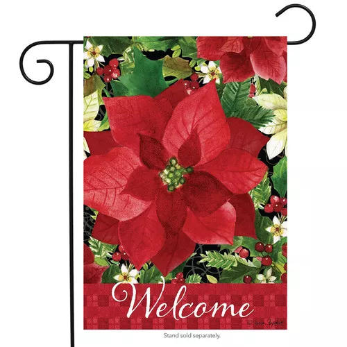 BRIARWOOD LANE Mangas Jardín Bandera 12.5x18 POINSETTIA BIENVENIDA Holly Berries NUEVO