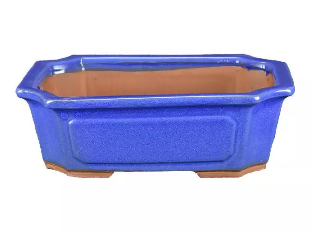 Vaso per bonsai rettangolare in gres smaltato blu 27x20x8 cm - GA9