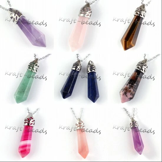 Natural Stone Hexagonal Prism Pendant Necklace Healing Crystal Quartz Jewelry