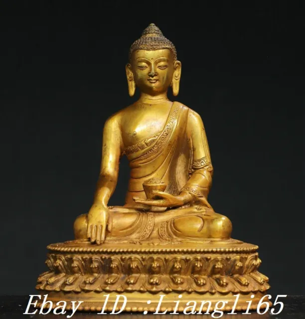 7.8" Buddhismus Reine Bronze Gilt Shakyamuni Sakyamuni Amitabha Buddha Statue