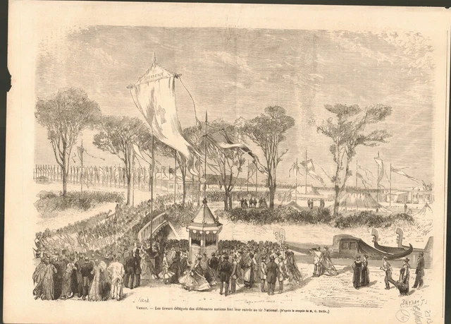 National Shooting Stand Venezia Venice Venise Festival Italia GRAVURE PRINT 1868
