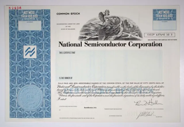 National Semiconductor Corp 1999 Specimen Stock Cert Part of Texas Instruments
