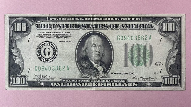 1934 $100 Federal Reserve Note / Chicago / Fr 2152G / Mule /One Hundred Dollars