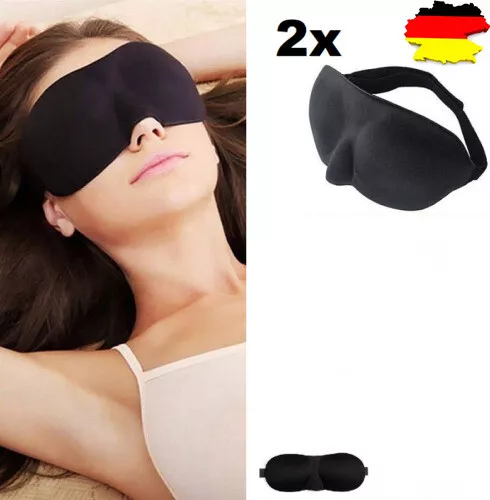 Schlafmaske Herren - Damen Seide Verstellbar Brille Augen Reise Augenbinde Black