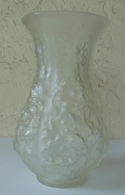 Moulded Glass Vase, Floral Pattern, 12"T Clear & Frosted Glass, 1920'S