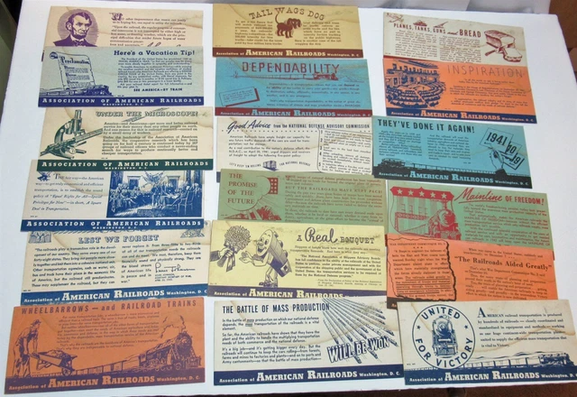 Lot of 18 Vtg 1940s Advertising Ink Blotters Association Of American Railroads