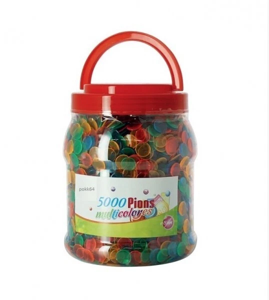 Boîte De 5000 Pions De Loto Multicolores – 15 Mm – Transparents Effet Loupe – Vert, Rouge, Bleu, Orange, Rose
