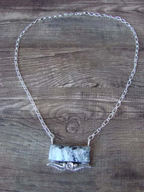 Navajo Sterling Silver & White Buffalo Turquoise Floral Link Necklace - Yazzie