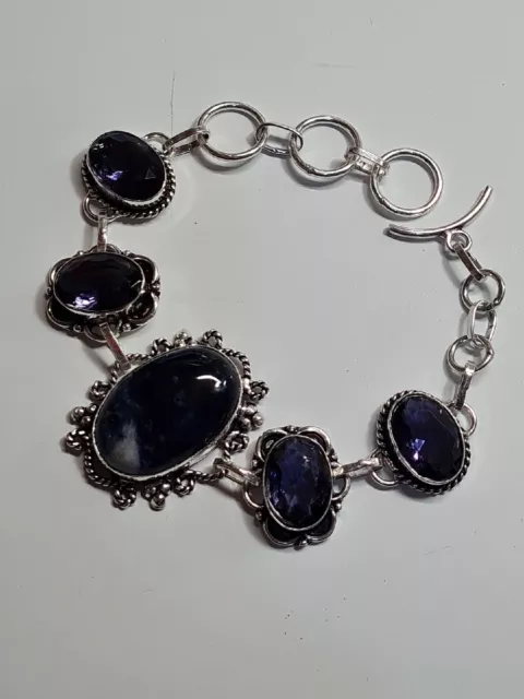 Sodalite & Amethyst 925 Silver gemstone Bracelet. Beautifully detailed 1177