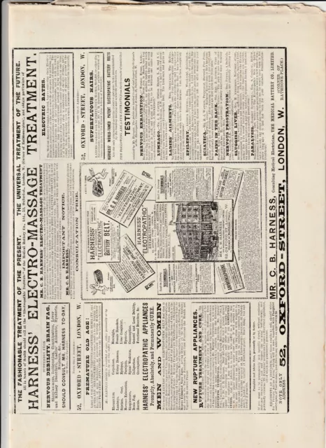 HARNESS ELECTRO MASSAGE TREATMENT Oxford Street, London Medical Advert (1888)