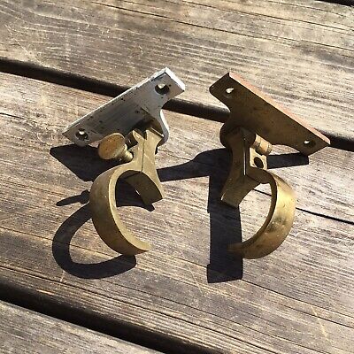 2 Vintage Antique Brass Hook Wall Brackets For Curtain Poles Or Wall Hangings