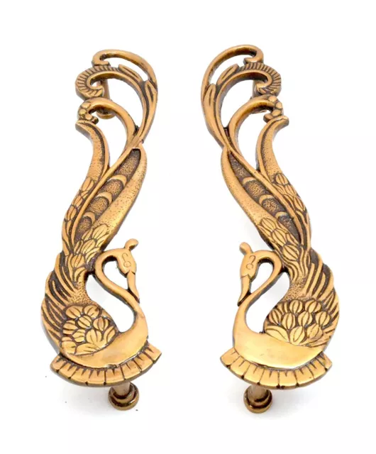 Unique Designer Peacock Shape 11 Inches Brass Door Handle Pair For Home Office