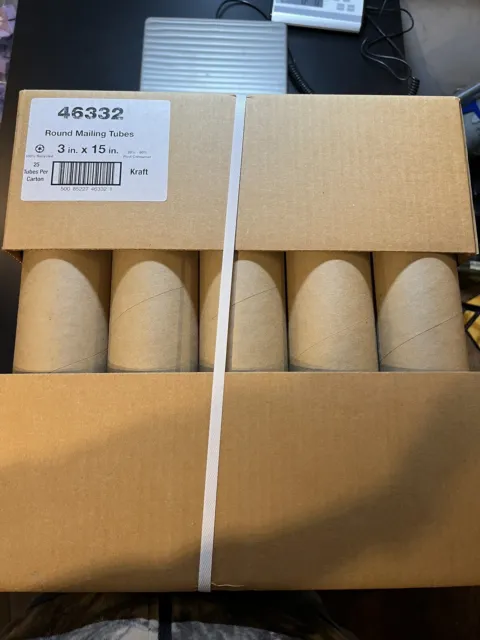 Round Mailing Tubes 25pcs 3”x15” Kraft With End Caps