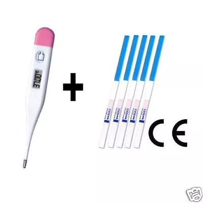 10 x ULTRA 10mIU PREGNANCY TEST KIT URINE TESTS + BBT THERMOMETER + BBT CHART