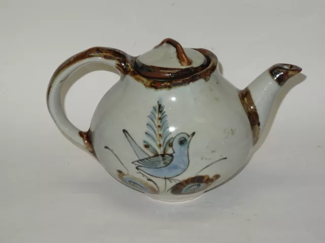 VINTAGE 70's KERAMOS MEXICAN TONALA BIRD & BUTTERFLY HAND PAINTED TEAPOT