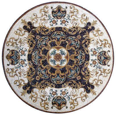 MD222, 78.74" Patrón Floral Redondo Alfombra Medallón De Azulejo De Mosaico