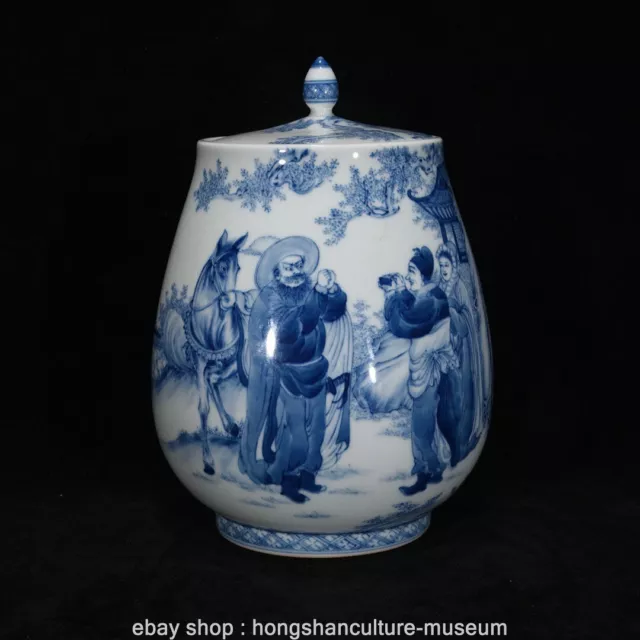 8" Qianlong Marked Old Chinese Blue white Porcelain Figure Jar Pot Bottle Vase