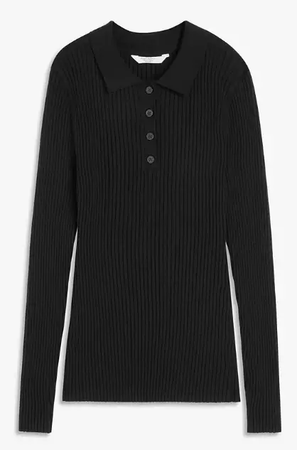 ANYDAY John Lewis Knitted Top Extra Small Black Plain Ribbed Stretch BNWT RP£24 3