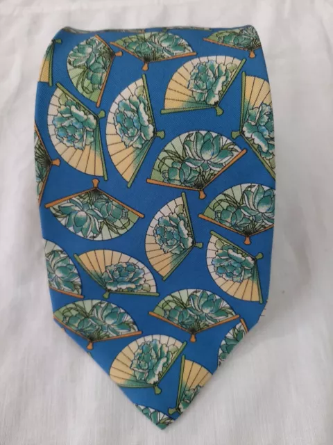 Gai mattiolo cravatta tie necktie 100% seta silk azzurro ventaglio floreale A539