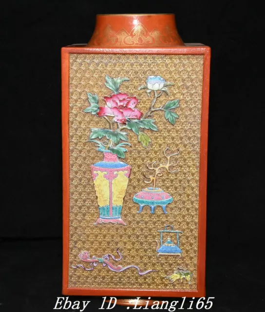 11.4''Qianlong markierte Aluminiumrote Farbe Gold Square Flower Flasche