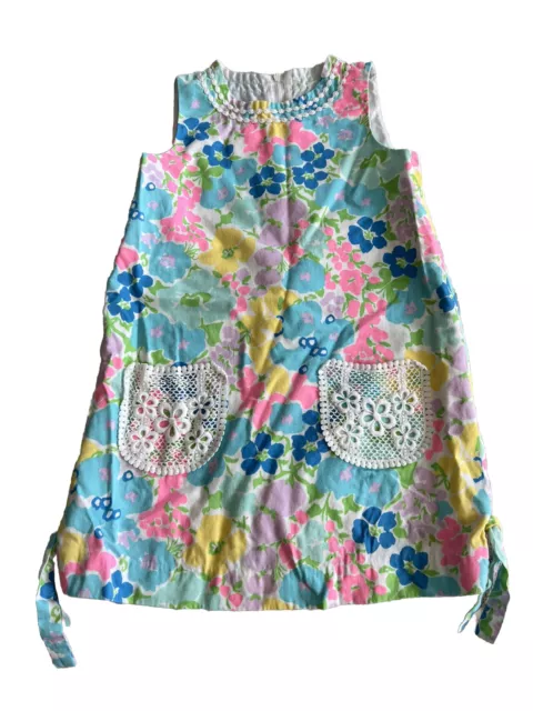 Lilly Pulitzer Girls Floral Crochet Pocket Sleeveless Shift Dress Size 6 EASTER