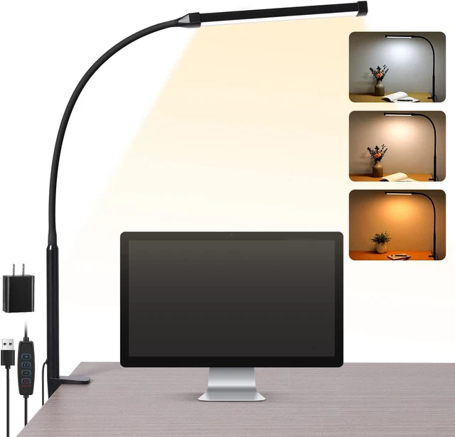 LED Desk Lamp with Clamp Eye-Caring Clip on Lights for Home Office Table Lamps