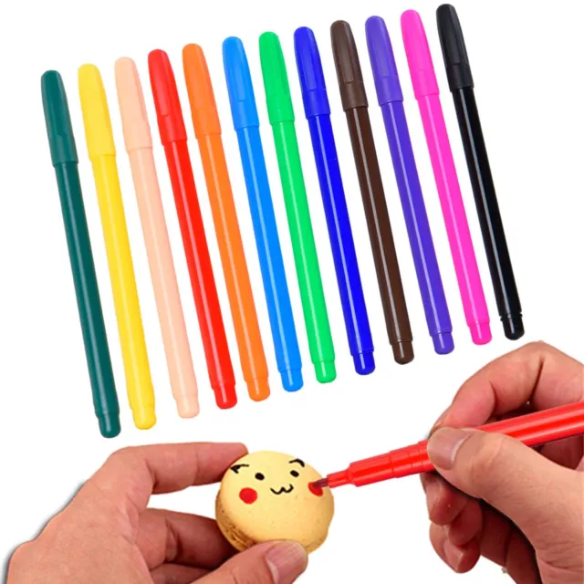 12X Edible Pigment Pen Food Coloring Pen For Drawing Biscuits Cake Decorating