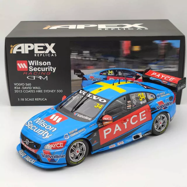 1/18 Apex VOLVO S60 #34 DAVID WALL 2015 COATES HIRE SYDNEY 500 AD80905 Diecast