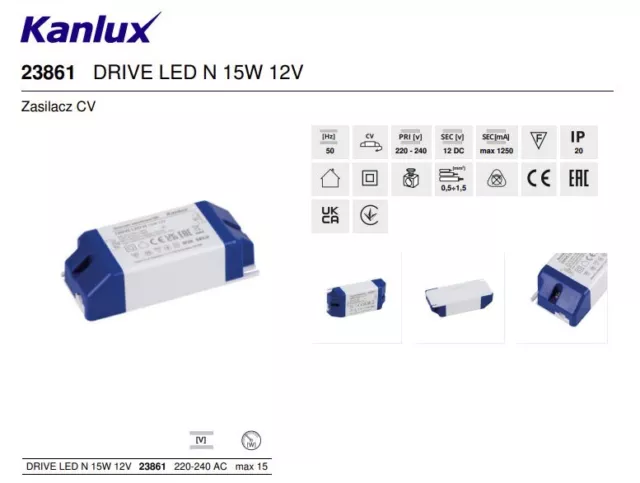 Kanlux 3W - 15W Driver 12VDC Power Supply Transformer for LED Light Strip 12V CV