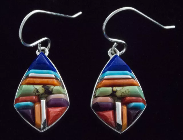 Multi-Color Raised Cobblestone Inlay Earrings By Navajo Artist Cathy Webster
