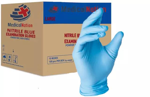 CASE OF 1000 Blue Nitrile Exam Medical Grade Gloves 3.5mil Thick 10 Boxes of 100