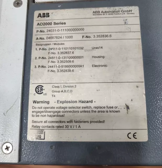 Abb Ao2000 Series Ao2020 04667624/1000 Gas Analyzer # Ram Missing 3