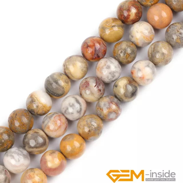 Natural Yellow Crazy Lace Agate Gemstone Round Loose Spacer Beads Strand 15" YB