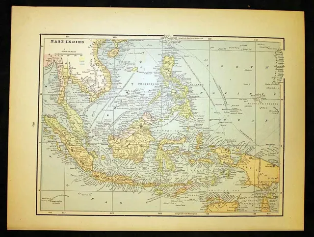 Antique Map 1889 East Indies or Oceanica Pacific Ocean 11" x 14½"