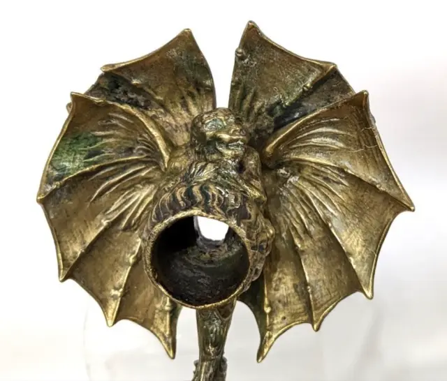 Antique Griffin Bronze Bat Candlestick Holder Statue Decor Figure Rare Art 19th