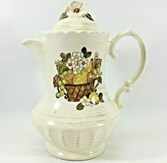 Vintage California Pottery Metlox Vernon Ware Coffee Pot Pitcher Fruit Floral
