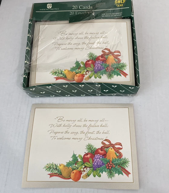 Vintage American Greeting Christmas Cards 20 Pcs Fruit Holly Ribbon Open box