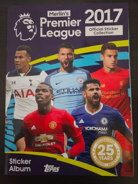 Topps Merlins Premier League 2017 Sticker Album 100% COMPLETED,  Excellent