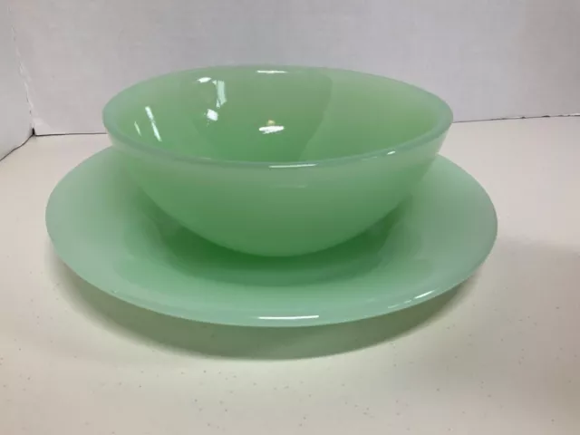 Vintage Jade-ite 2-Piece 6” Bowl and 8” Deep Dish Plate Set Glass (no markings)