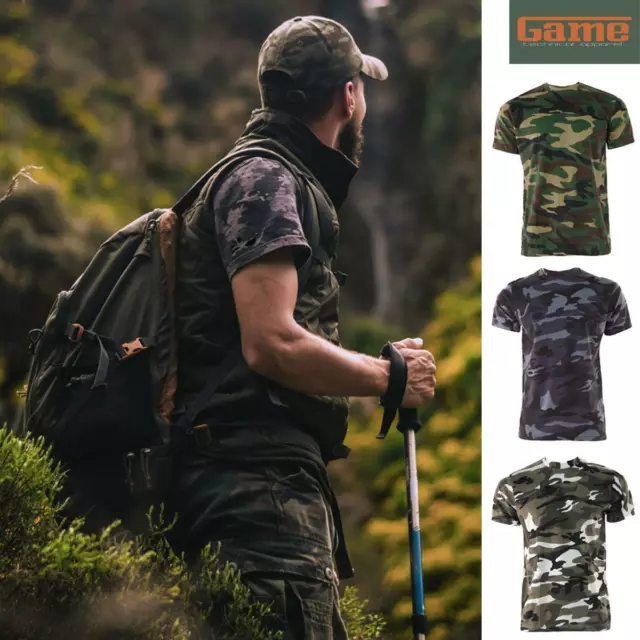 GAME Men's Camo T Shirt Camouflage Top Army / Military / Hunting / Fishing